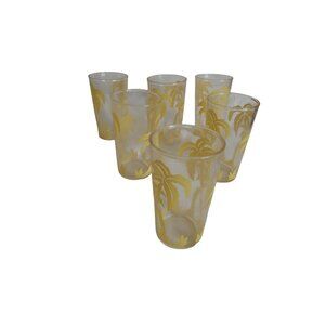 Lot of 6 Vintage Hazel Atlas Yellow Palm Tree 3.5" Juice Glasses Swanky Swigs